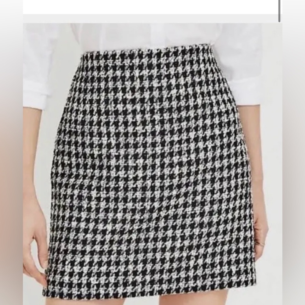 LOFT Black and White Tweed Shimmer Houndstooth Shift Skirt Size 18